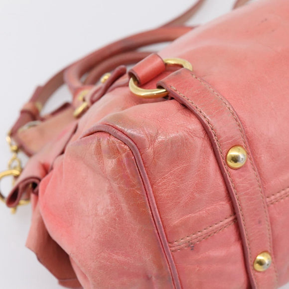 Miu Miu Hand Bag Leather 2way Pink Gold Auth 196837V