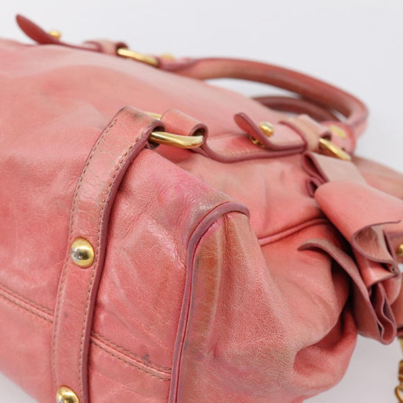 Miu Miu Hand Bag Leather 2way Pink Gold Auth 196837V