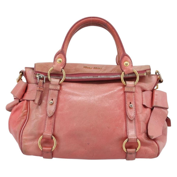 Miu Miu Hand Bag Leather 2way Pink Gold Auth 196837V
