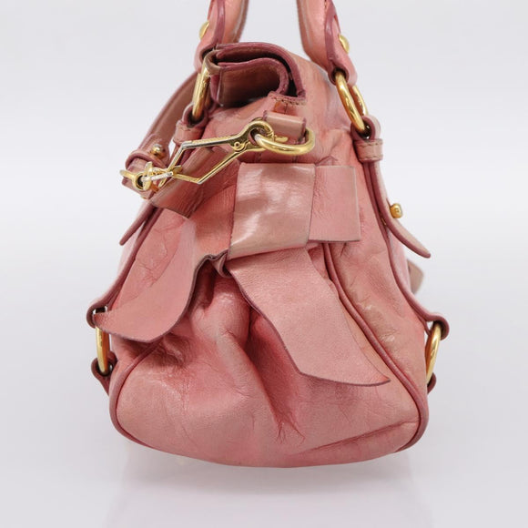 Miu Miu Hand Bag Leather 2way Pink Gold Auth 196837V