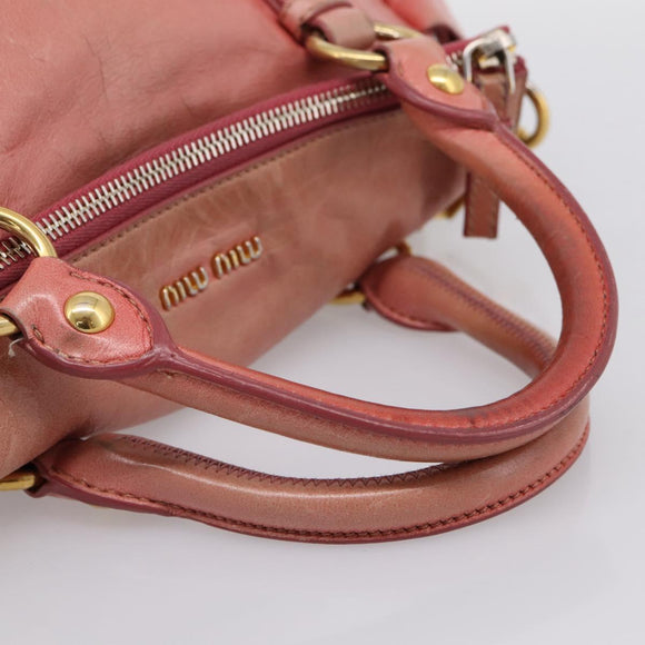 Miu Miu Hand Bag Leather 2way Pink Gold Auth 196837V