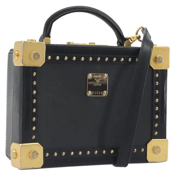 MCM Vicetos Logogram Mini Trunk PVC Leather 2way Black Gold Auth 196839A