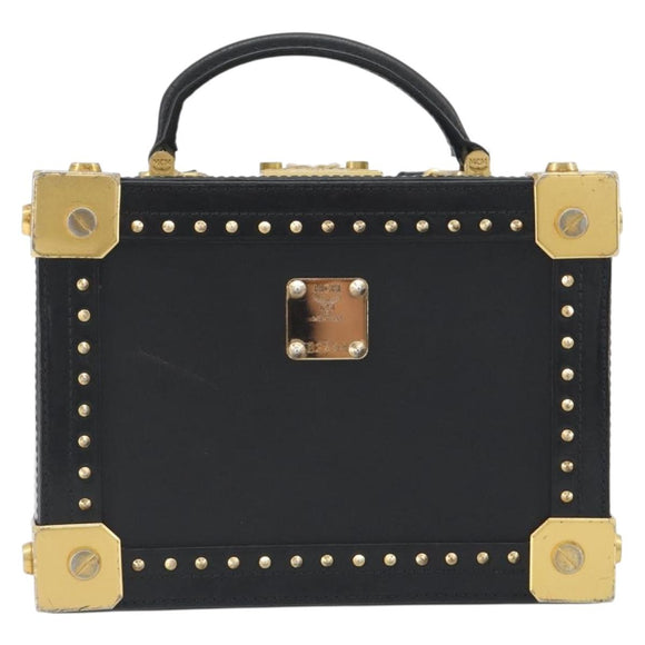 MCM Vicetos Logogram Mini Trunk PVC Leather 2way Black Gold Auth 196839A