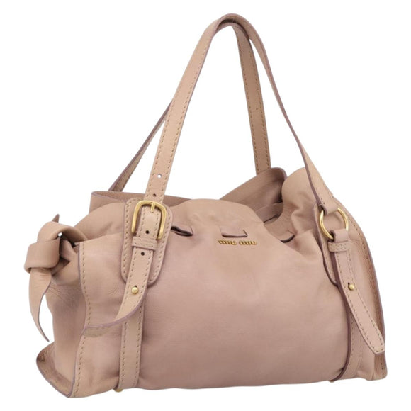 Miu Miu Tote Bag Leather Beige Gold Auth 196841V
