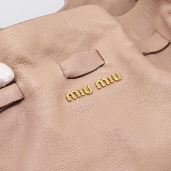 Miu Miu Tote Bag Leather Beige Gold Auth 196841V