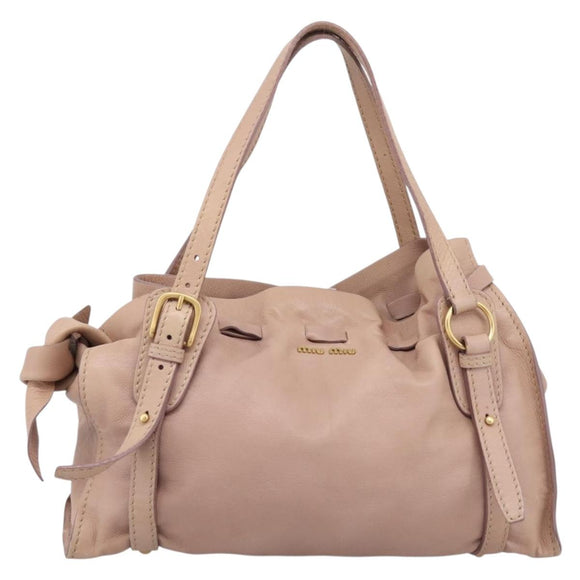 Miu Miu Tote Bag Leather Beige Gold Auth 196841V