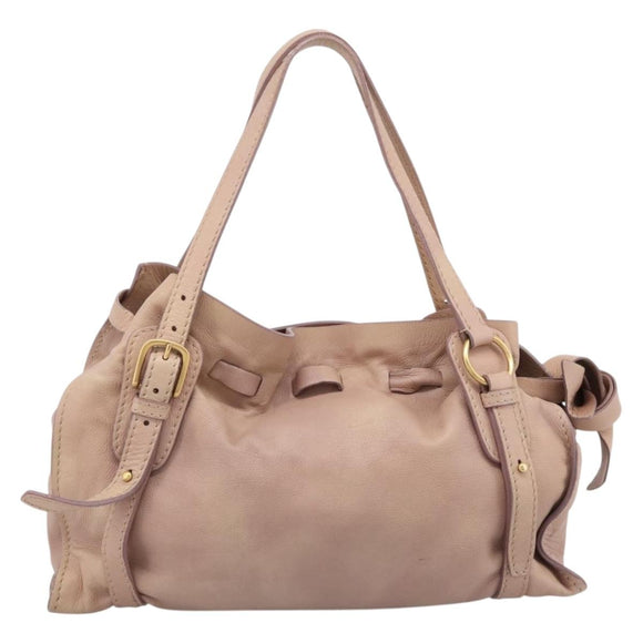 Miu Miu Tote Bag Leather Beige Gold Auth 196841V