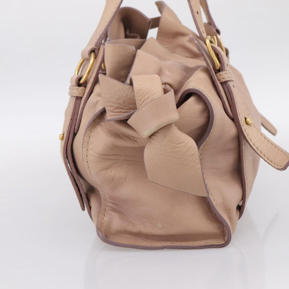 Miu Miu Tote Bag Leather Beige Gold Auth 196841V