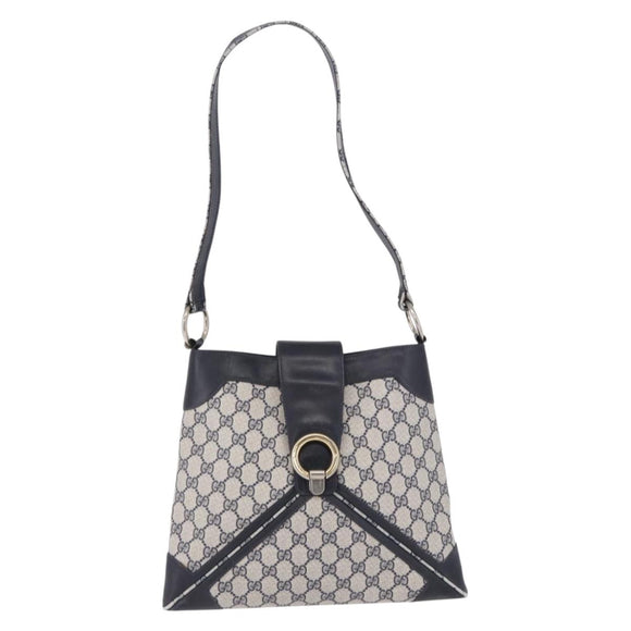 GUCCI GG Supreme Shoulder Bag PVC Navy Gold Auth 196843