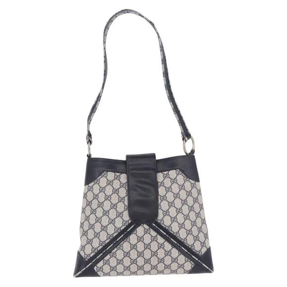 GUCCI GG Supreme Shoulder Bag PVC Navy Gold Auth 196843