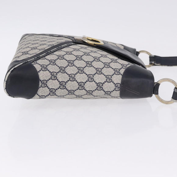GUCCI GG Supreme Shoulder Bag PVC Navy Gold Auth 196843