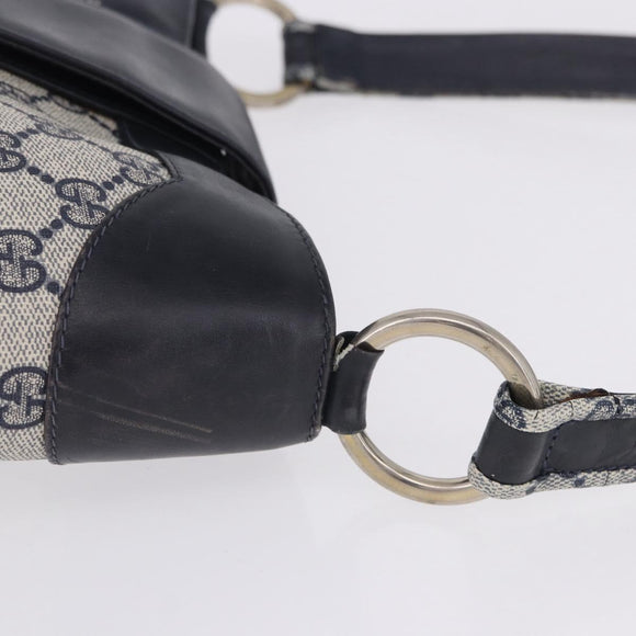 GUCCI GG Supreme Shoulder Bag PVC Navy Gold Auth 196843