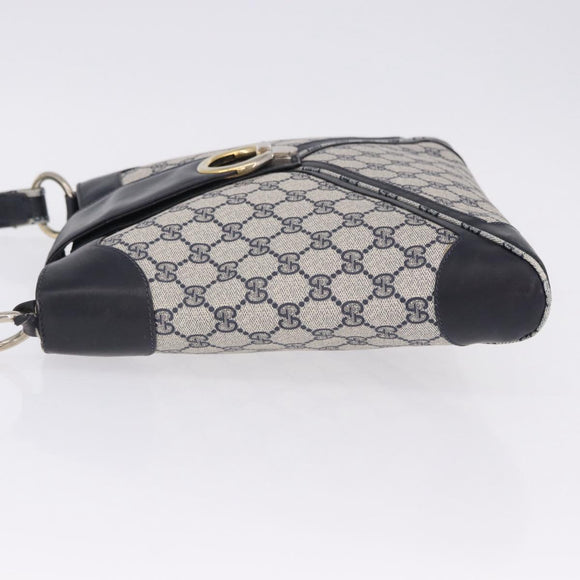 GUCCI GG Supreme Shoulder Bag PVC Navy Gold Auth 196843