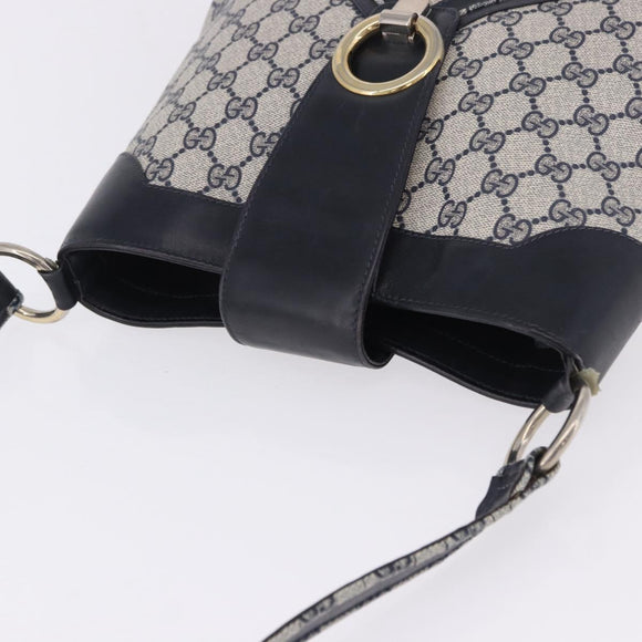 GUCCI GG Supreme Shoulder Bag PVC Navy Gold Auth 196843
