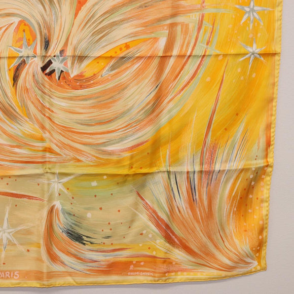 HERMES Carre 90 Scarf ""FEUX DU CIEL"" Silk Yellow Auth 196844M