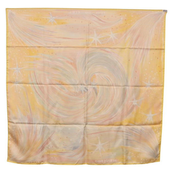 HERMES Carre 90 Scarf ""FEUX DU CIEL"" Silk Yellow Auth 196844M