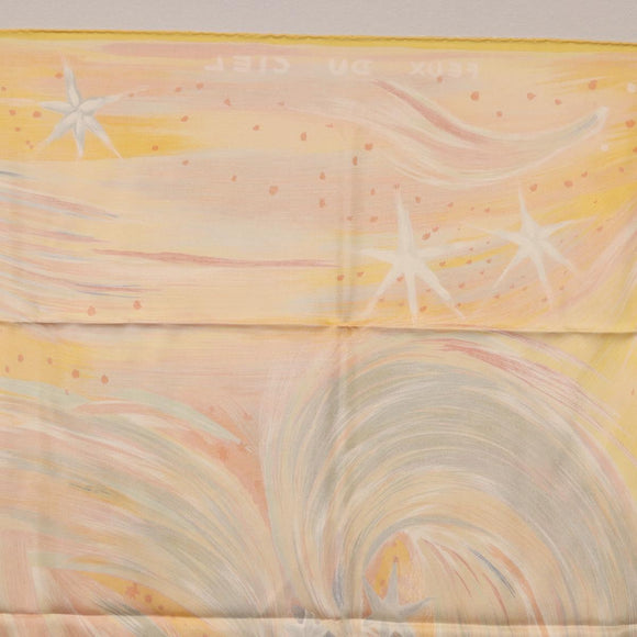 HERMES Carre 90 Scarf ""FEUX DU CIEL"" Silk Yellow Auth 196844M