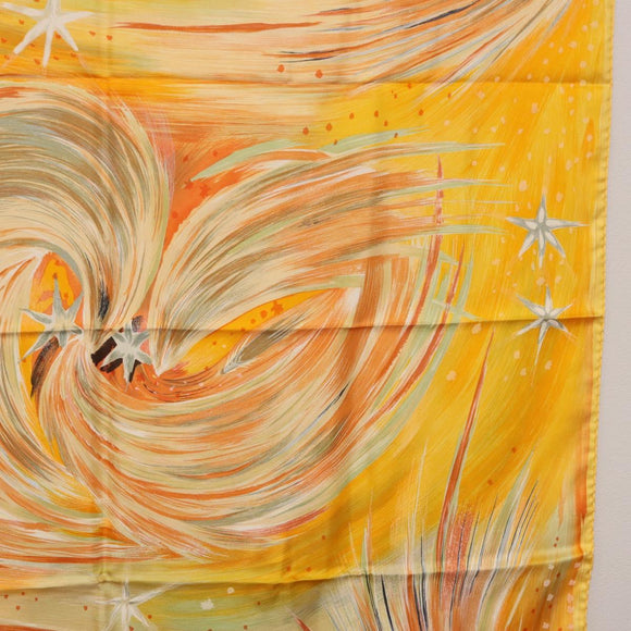 HERMES Carre 90 Scarf ""FEUX DU CIEL"" Silk Yellow Auth 196844M
