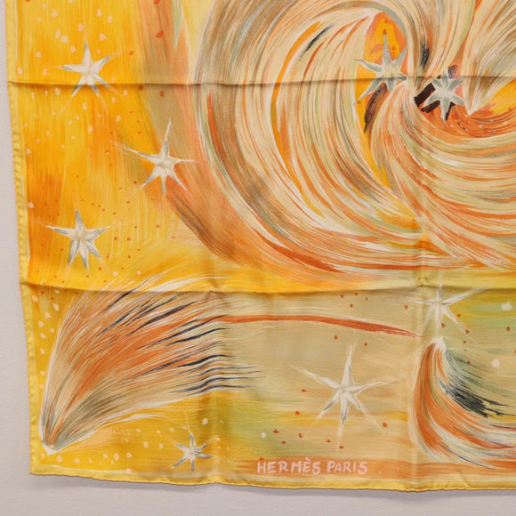 HERMES Carre 90 Scarf ""FEUX DU CIEL"" Silk Yellow Auth 196844M