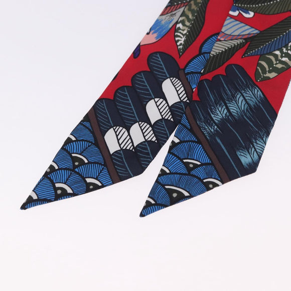 HERMES Twilly Scarf Silk Red Blue Auth 196847M