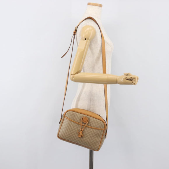 CELINE Macadam Canvas Shoulder Bag PVC Beige Gold Auth 196864