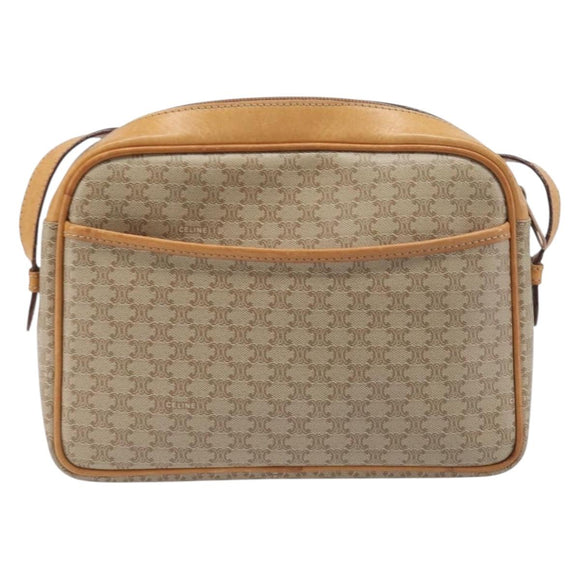 CELINE Macadam Canvas Shoulder Bag PVC Beige Gold Auth 196864