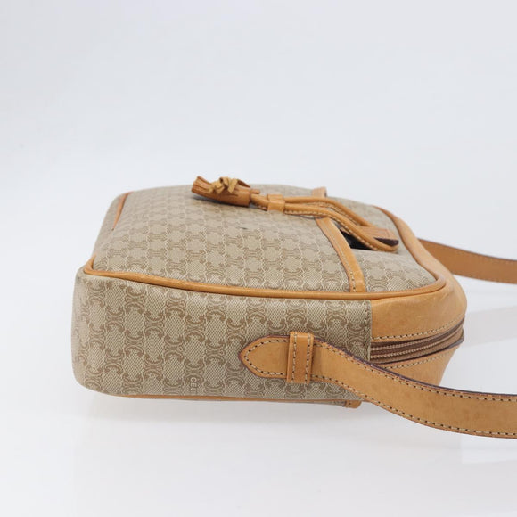 CELINE Macadam Canvas Shoulder Bag PVC Beige Gold Auth 196864