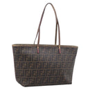 FENDI Zucca Canvas Tote Bag PVC Brown Black Auth 196868-1