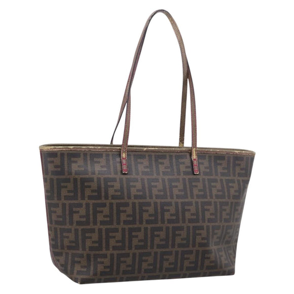 FENDI Zucca Canvas Tote Bag PVC Brown Black Auth 196868