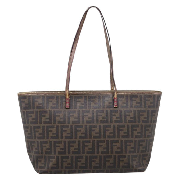 FENDI Zucca Canvas Tote Bag PVC Brown Black Auth 196868