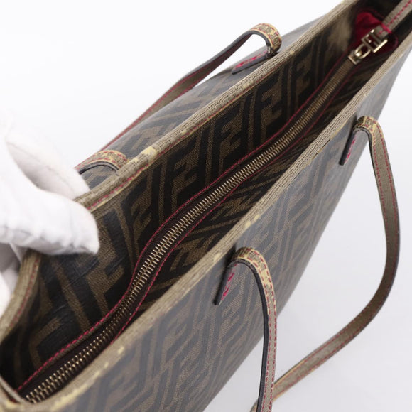FENDI Zucca Canvas Tote Bag PVC Brown Black Auth 196868