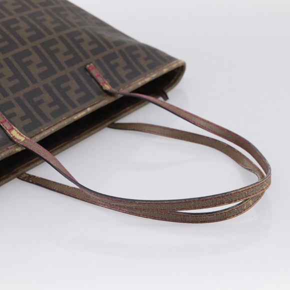 FENDI Zucca Canvas Tote Bag PVC Brown Black Auth 196868