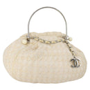 CHANEL Hand Bag Tweed White Silver CC Auth 196872-1