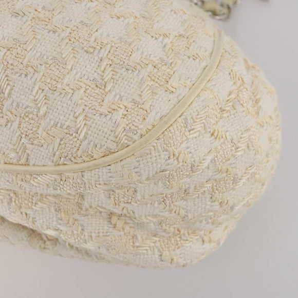 CHANEL Hand Bag Tweed White Silver CC Auth 196872