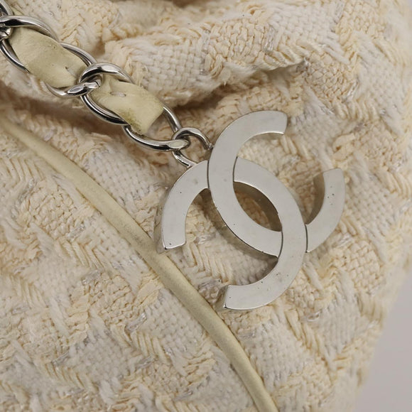 CHANEL Hand Bag Tweed White Silver CC Auth 196872