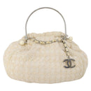 CHANEL Hand Bag Tweed White Silver CC Auth 196872-2
