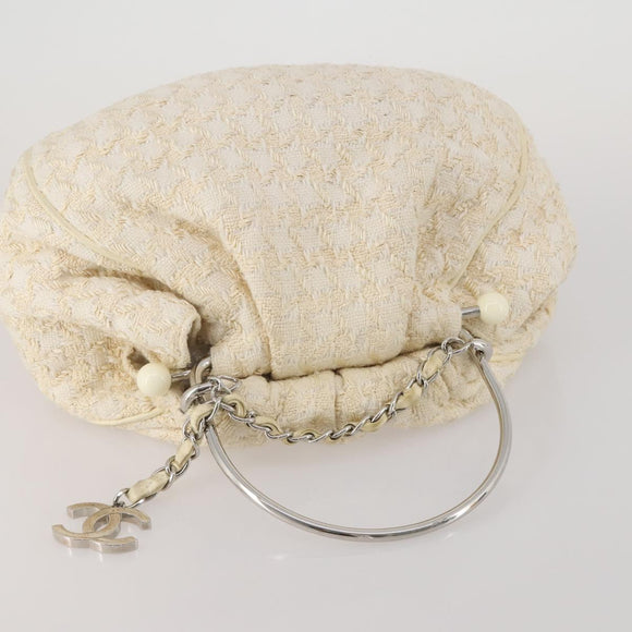CHANEL Hand Bag Tweed White Silver CC Auth 196872