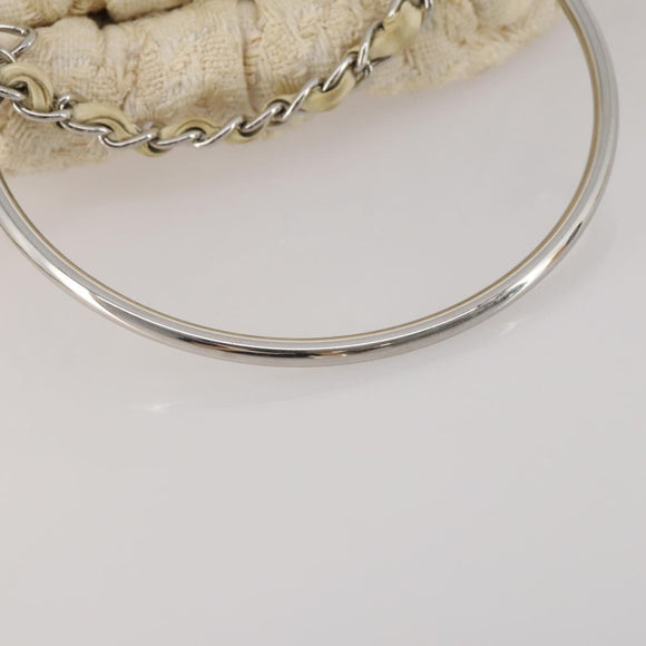CHANEL Hand Bag Tweed White Silver CC Auth 196872