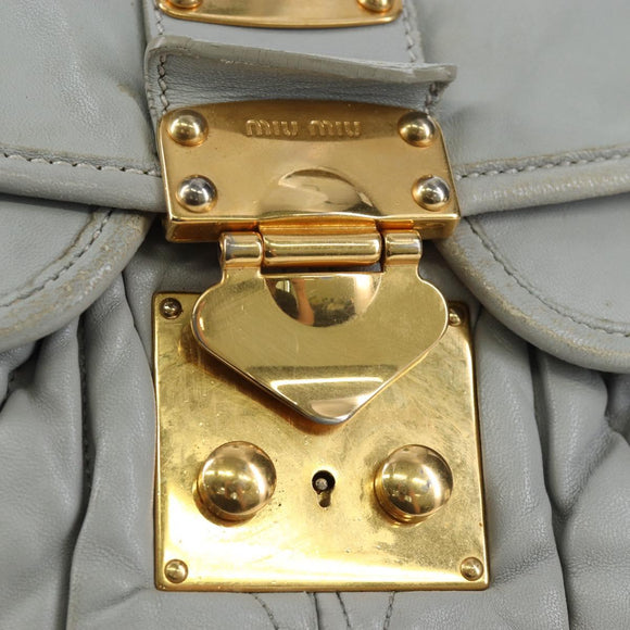 Miu Miu Hand Bag Leather 2way Gray Gold Auth 196873A
