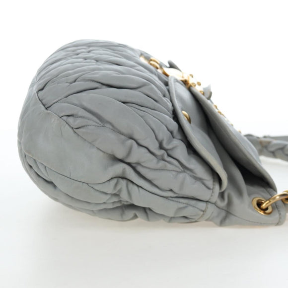 Miu Miu Hand Bag Leather 2way Gray Gold Auth 196873A