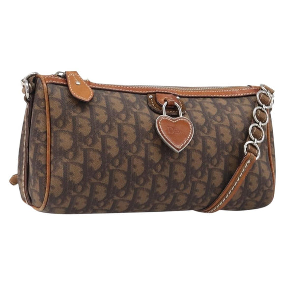 Christian Dior Trotter Canvas Romantic Chain Bag PVC Brown Silver Auth 196875M