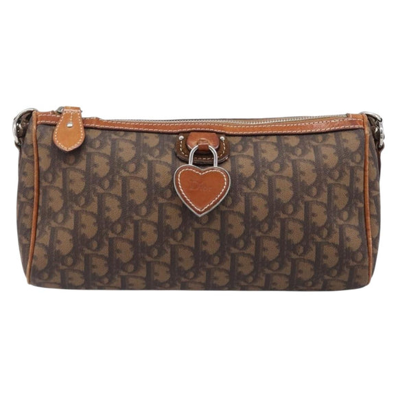 Christian Dior Trotter Canvas Romantic Chain Bag PVC Brown Silver Auth 196875M