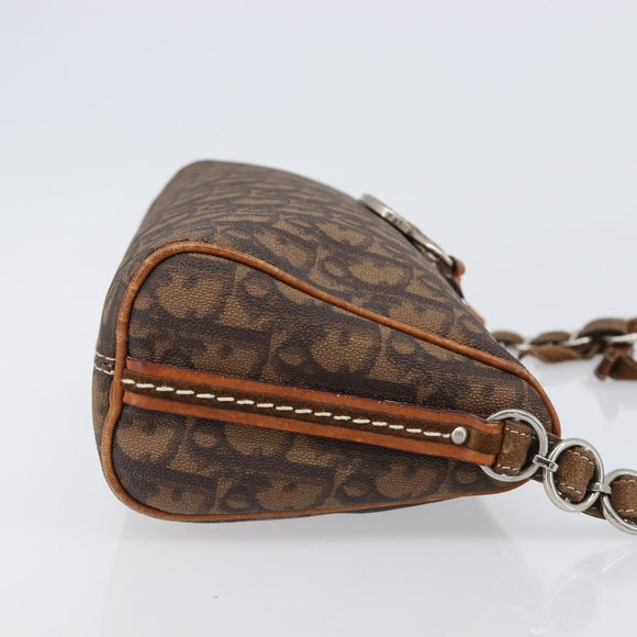 Christian Dior Trotter Canvas Romantic Chain Bag PVC Brown Silver Auth 196875M
