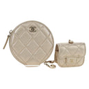 CHANEL Matelasse AirPods Case & Coin Purse Lamb Skin Gold CC Auth 196880M-1