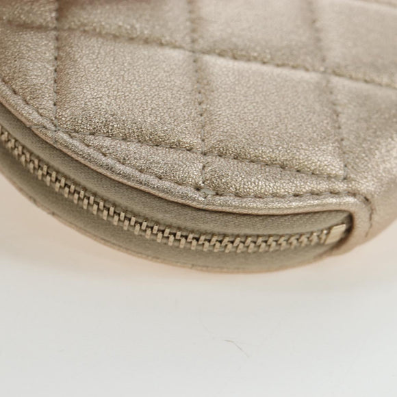 CHANEL Matelasse AirPods Case & Coin Purse Lamb Skin Gold CC Auth 196880M
