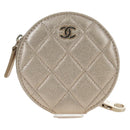 CHANEL Matelasse AirPods Case & Coin Purse Lamb Skin Gold CC Auth 196880M-2