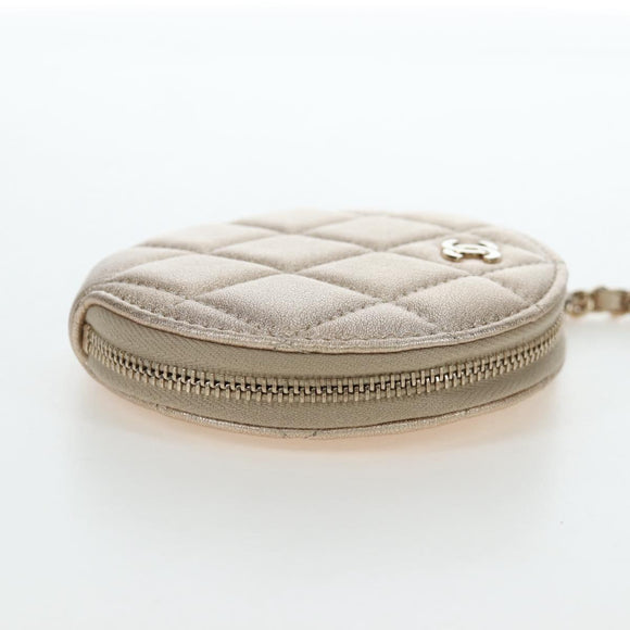 CHANEL Matelasse AirPods Case & Coin Purse Lamb Skin Gold CC Auth 196880M