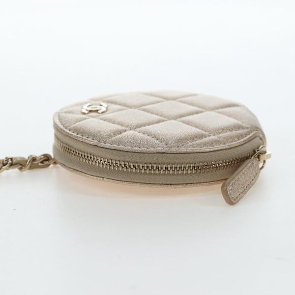 CHANEL Matelasse AirPods Case & Coin Purse Lamb Skin Gold CC Auth 196880M