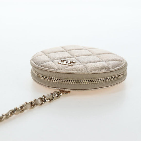 CHANEL Matelasse AirPods Case & Coin Purse Lamb Skin Gold CC Auth 196880M