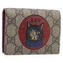 GUCCI GG Supreme Mystic Cat Bifold Wallet PVC Leather Beige 499380 Auth 196882A-1